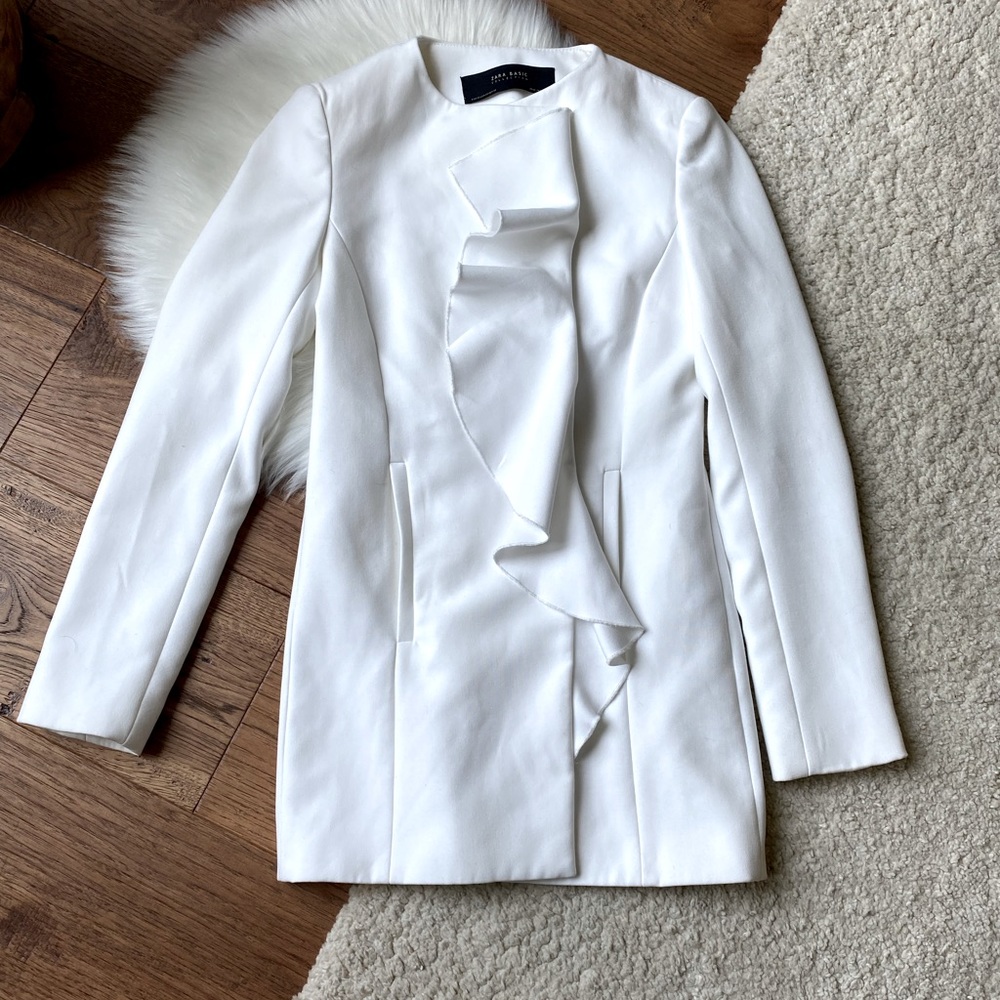Zara white blazer with frill detail